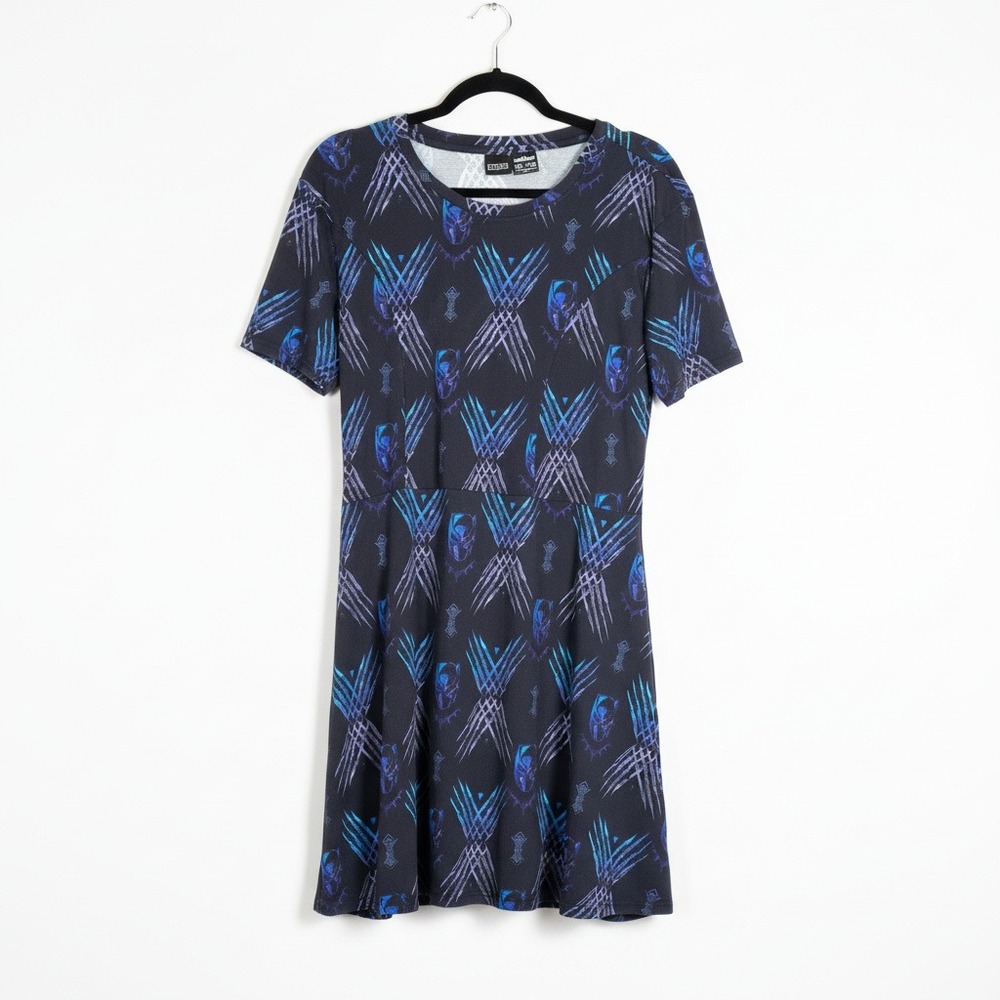 Cakeworthy Marvel Black Panther All Over Print Skater Dress 3XL Black Blue